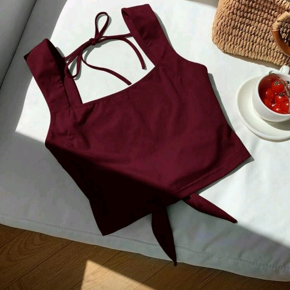 Open Back Tie Up Maroon Top (size S)